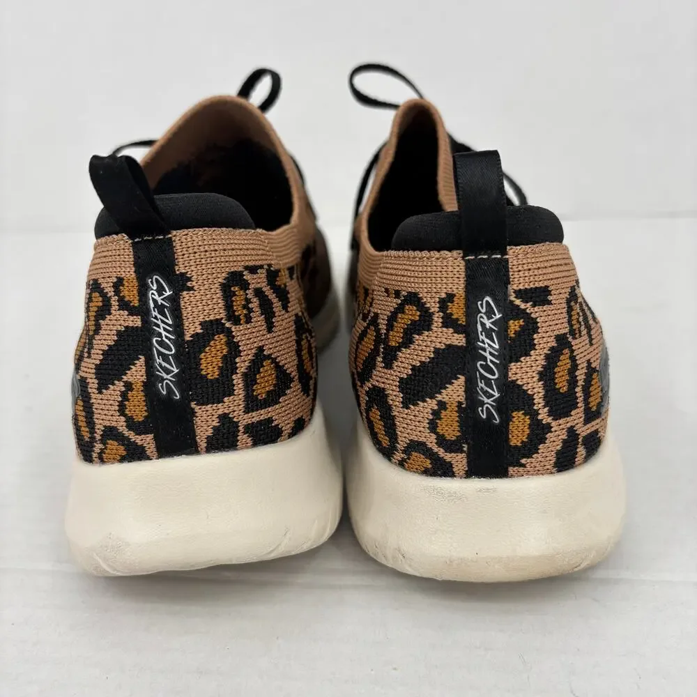 Skechers‎ Ultra Flex Safari Sneakers Size 10 Brown Black Leopard Knit Slip On